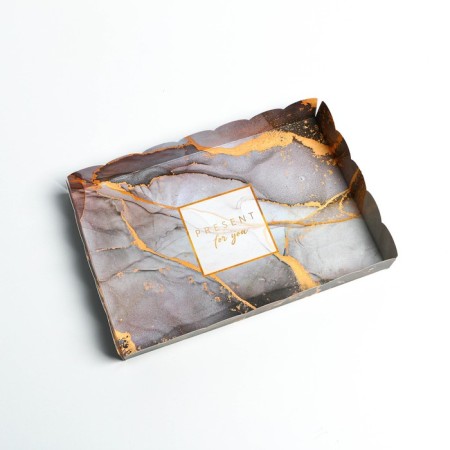 Cookie box, confectionery packaging with PVC lid, “marble”, 22 x 15 x 3 cm-3