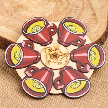 Hot "burgundy mug" stand, 20x20 cm, mix of wood