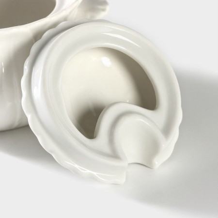 Porcelain sugar tower with a spoon on the bamboo stand Bellatenero "Tulip", 350 ml, white color-2
