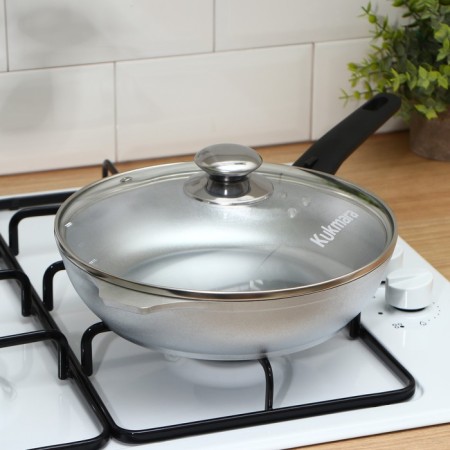 Pan, d = 24 cm, glass cover, removable handle, gray color-6
