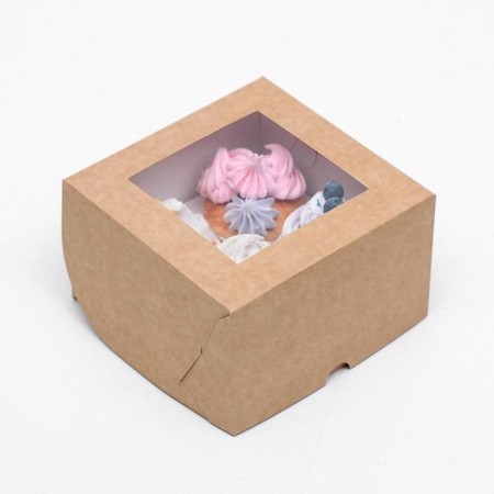 Confectionery folding box for cupcakes with a window for 4 pcs, craft 16 x 16 x 10 cm-2