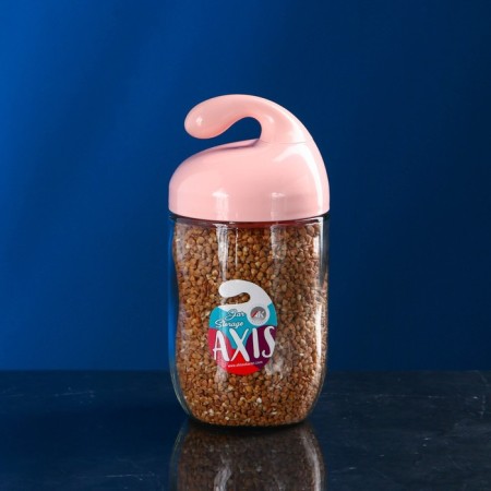 Bank for bulk products "Axis", 500 ml, glass, pink cover, Iran-5