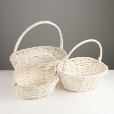 A set of wicker baskets, 47x39x17/43, 40x32x15/38, 33x25x13/33 cm, 3 pcs, white, willow