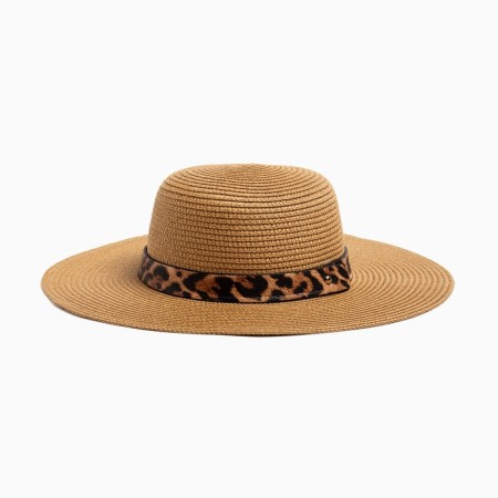 Women's hat with a leopard strap minaku brown color, river 58-2