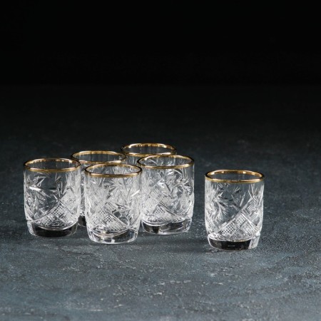 Set of piles for wine "Mill", gold laying, 35 ml, crystal, 6 pcs