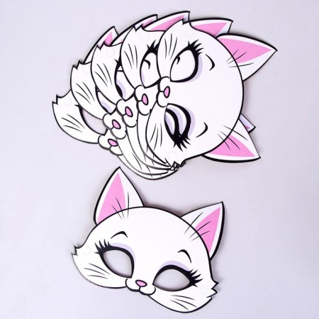 A set of paper dishes with masks "cat": 6 plates, 6 glasses, 6 masks-5
