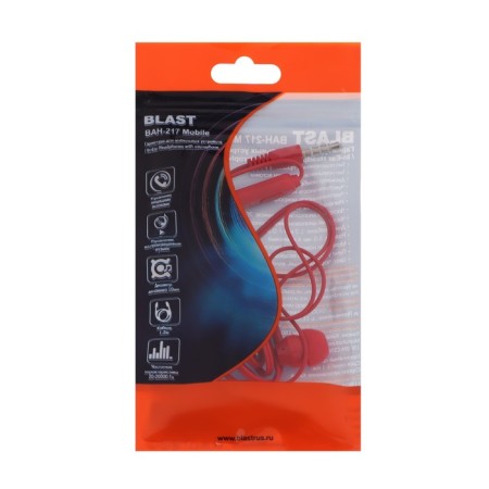 Headphones Blast BAH-217 MOBILE, vacuum, microphone, 3.5 mm, 1.2 m, red-2