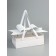 Gift box with a bow, handles and a transparent lid 35 x 21 x 15 cm white