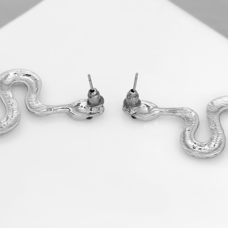 Earrings Metal "Snake" Fixed desire mini, black color in silver-2