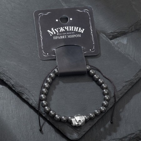 Bracelet unisex "hematite" skull, black color with silver, d = 6 cm-3