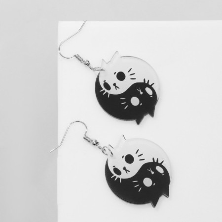 Acryl Earrings "Yin-Yang" cats, black and white color-1