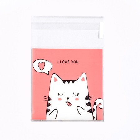 BOPP package with sticky tape, "I love you", 7*7+3cm