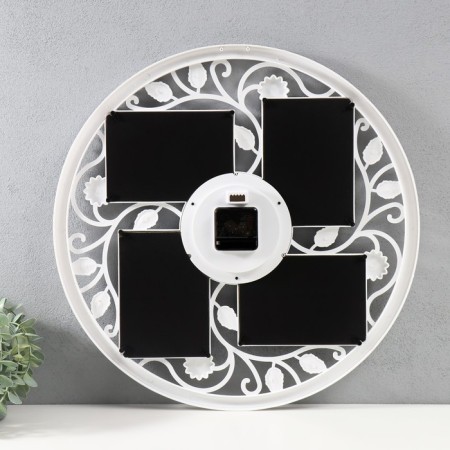 Multi -chamber with a clock 4 photos 10x15 cm, plastic, col. white-2