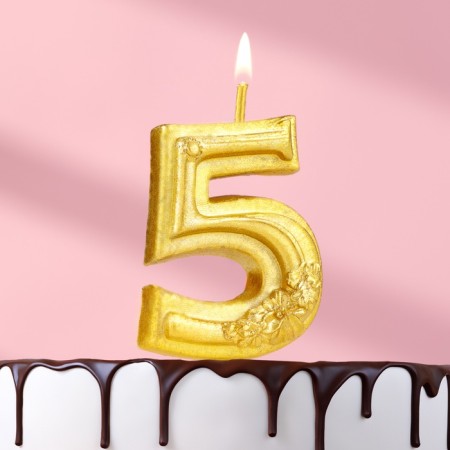 Candle for the Cake "Flowerers", number "5", golden