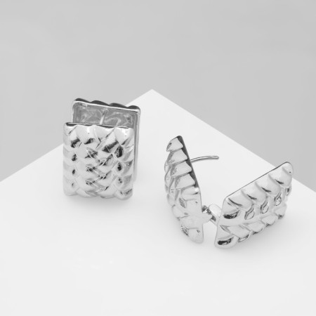 Earrings Metal "Chord" wicker, rectangle, silver color-3