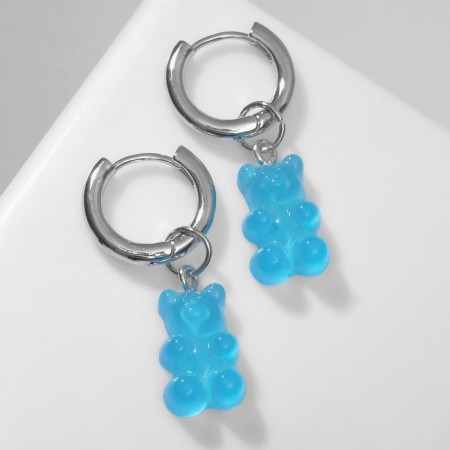 Earrings Assorted "marmalade bears" transformer, blue color in silver-1