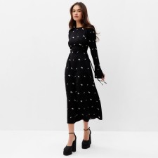 Women's dress with ties at the waist Mist Flower, size 44, black