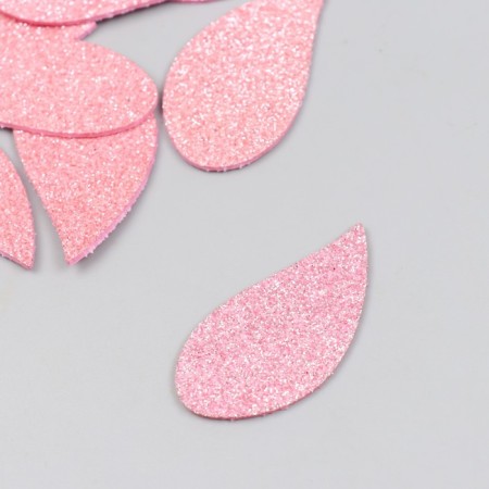 Decor "drop" pink 5x2.5 cm foom glitter (set 12 pcs)