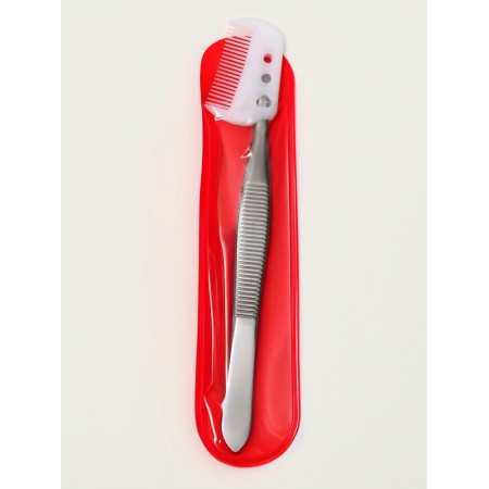 Pinzet straight, narrow, with a comb, 8.8 cm, in a case, color mix-7