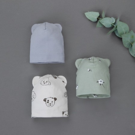 Hat with ears of children's kinderlitto "soft cotton", age 6-12 months, 3 pcs
