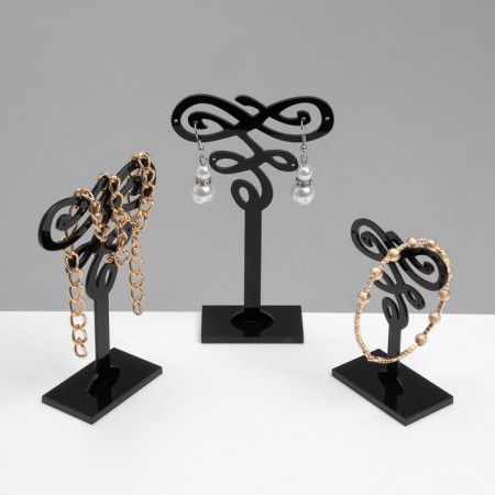 Earrings stand (set 3 pcs.) Decor 9.5 × 7 × 11 cm, black color-1