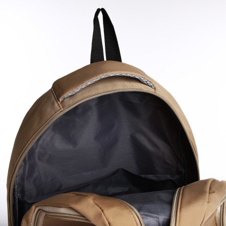 Youth backpack from textiles, 2 departments, 3 pockets, beige color-5