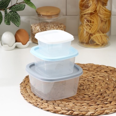 A set of food containers Ricco, 3 pcs: 230 ml, 500 ml, 900 ml, square, assorted color-1