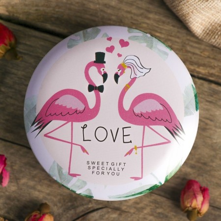 Casket Metal Round "Wedding. Flamingo" 4x8x8 cm-2