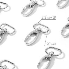 Metal carbine, 44 × 25 mm / 20 × 2.2 mm, 10 pcs, silver color