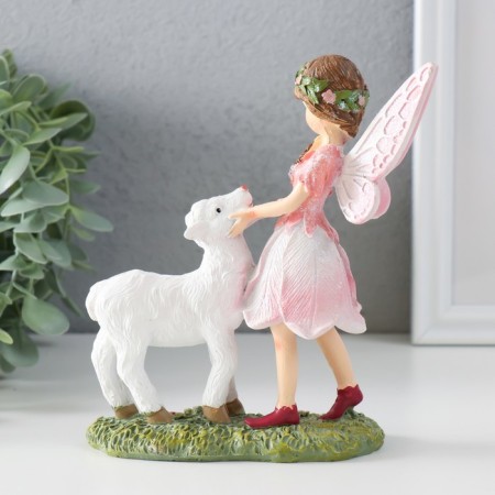 Souvenir Polystone "Girl Babochka with a lamb" Pink wings 13.5x5x15.5 cm-3