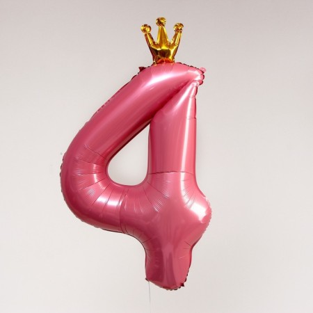 Foil ball 40 "" number 4 with crown ", pink color-1