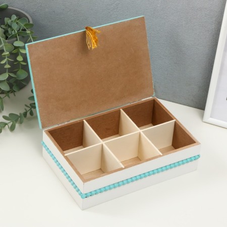 Casket Wood with Division "Weaving" Blue 22.8x15.5x6.8 cm-2