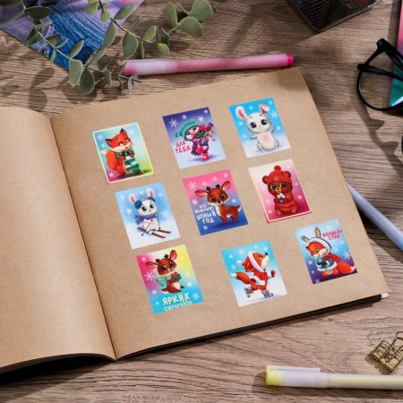 Paper stickers "animals", with coloring, 11 x 15.5 cm, new year-4
