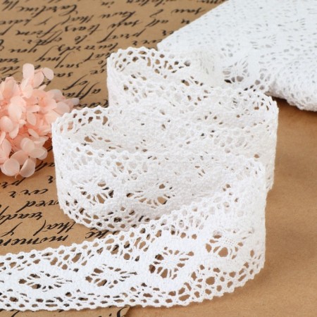 Knitted lace, 50 mm × 10 ± 1 m, white color