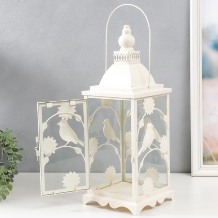 Climber Metal, glass "Lantern-Bird Garden" Nr 2 pcs D-9, 12 cm white 17x17x44 cm-3
