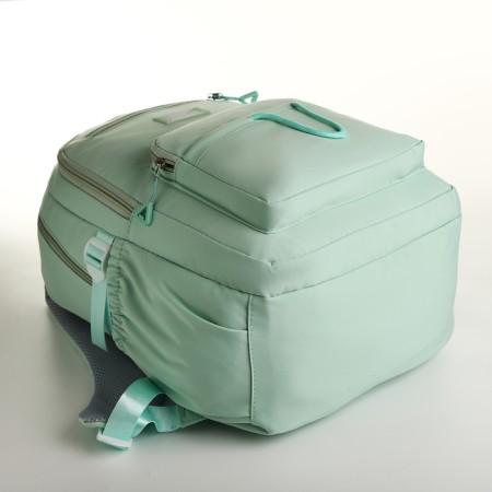 School backpack from textiles on lightning, 7 pockets, green color-4