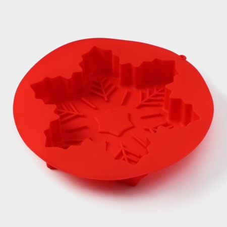 Silicone form for baking the shade "Snowflake", 23 × 3.5 cm, red color-4