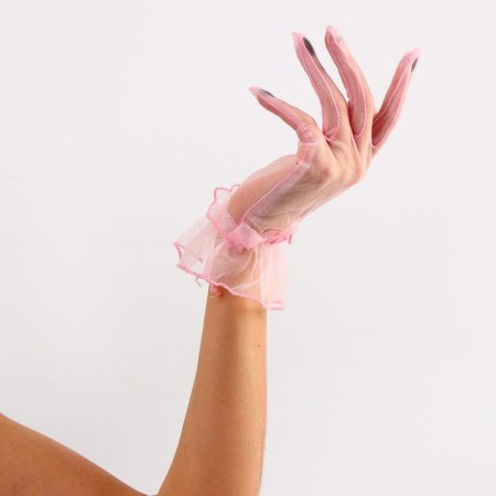 Carnival accessory - transparent gloves with a skirt, pink color-2