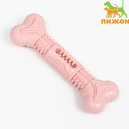 A toy for treats and dry food "bone", tpr, massage, 14.5 x 3.5 cm, pink