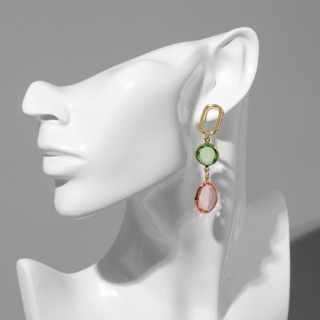 Earrings with the rhinestones "Bloom" oval with a circle, color in gold-3