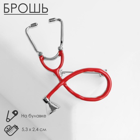 Brooch "Stethoscope", red color in silver