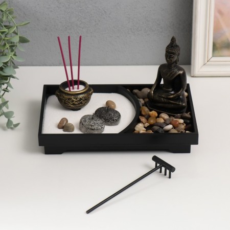 Zen Garden "Bronze Buddha" sand+aroma packs+stones 22x15x12.5 cm