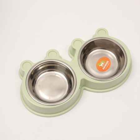 Metal dual bowl on a plastic basis 2 x 400 ml, 28 x 15.5 x 4 cm, green-2