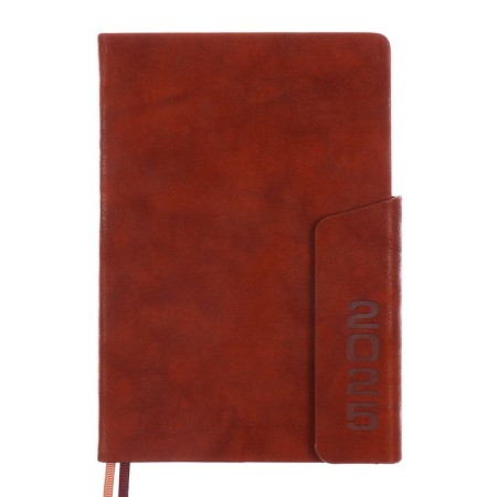 Dated 2025 diary, A5, 176 sheets of Escalada, a solid cover made of artificial leather, pancake embossing, lies, cream block 70 g/m2, brown