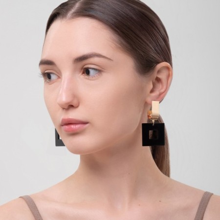 Earrings Assorted Azelia Square, black color in gold-2