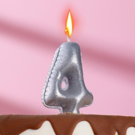 Candle in the "balls" cake, number 4, silver, 5.5 cm