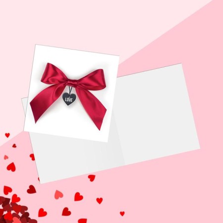 Postcard –Min “Happy Lovers Day”, bow, 7 × 7 cm-1