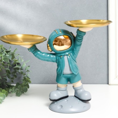 Souvenir Polystone stand "Cosmonaut in turquoise with two dishes" 14x26.5x32 cm