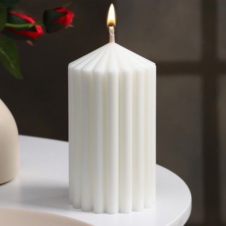 Candle-cylinder with ribs, 7x13 cm., White, 24 hours