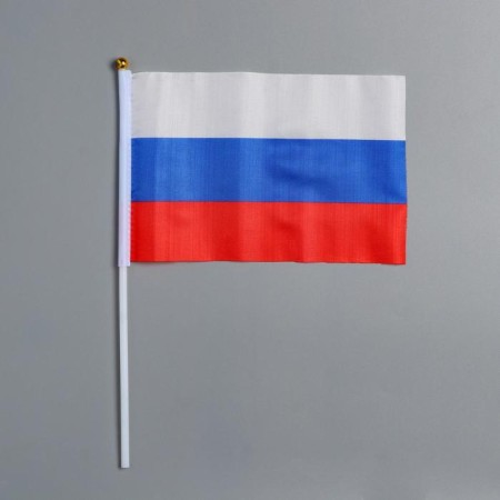 Russian flag, 14 x 21 cm, rod 30 cm, polyester silk